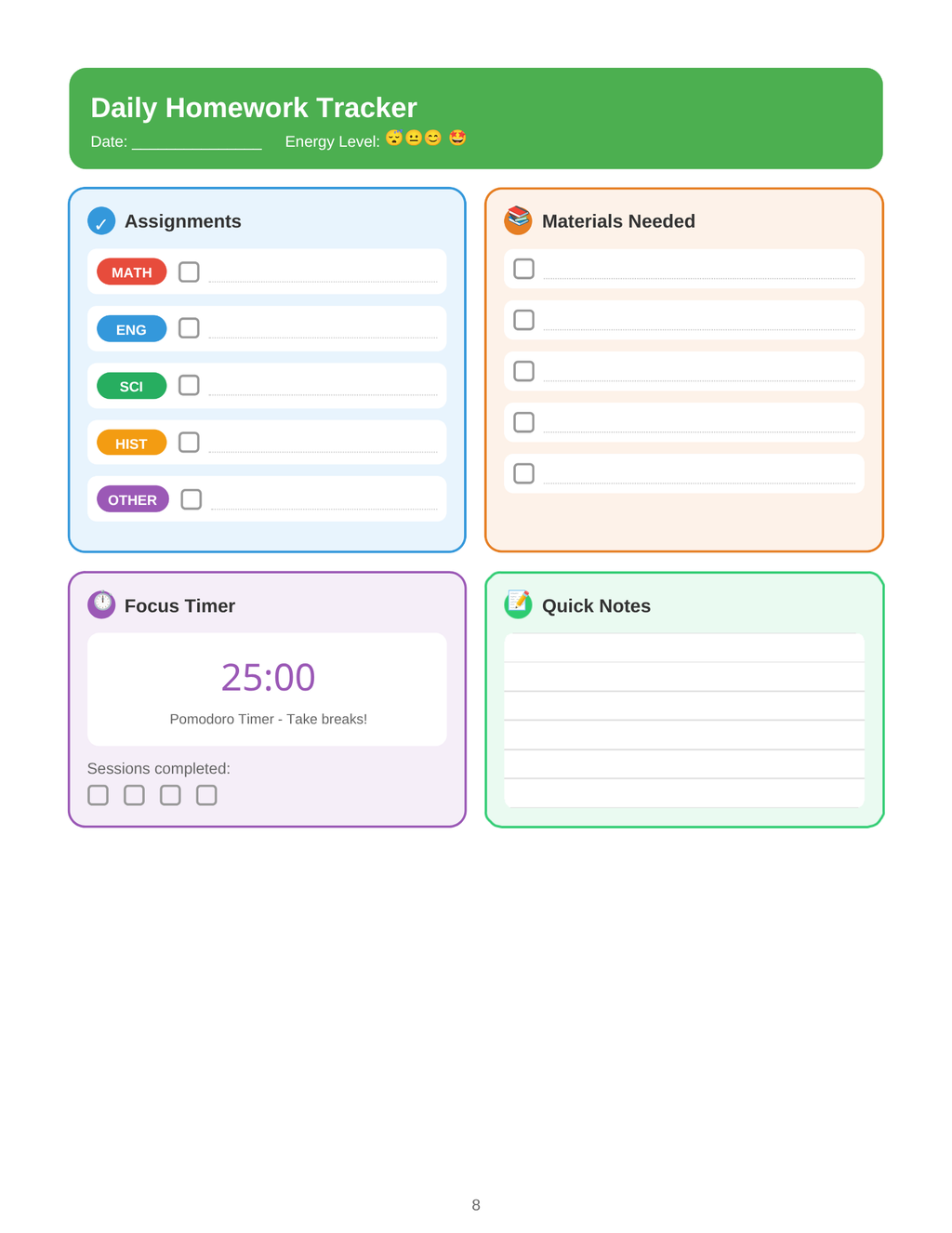 Digital Homework Planner for ADHD Students