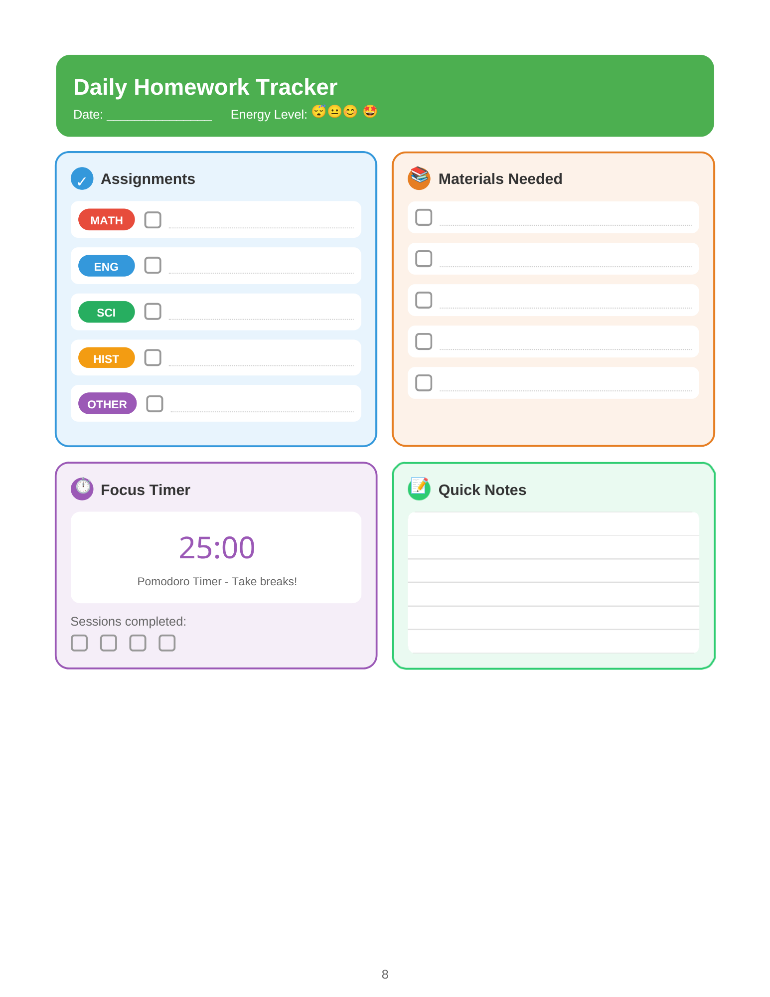 Digital Homework Planner for ADHD Students
